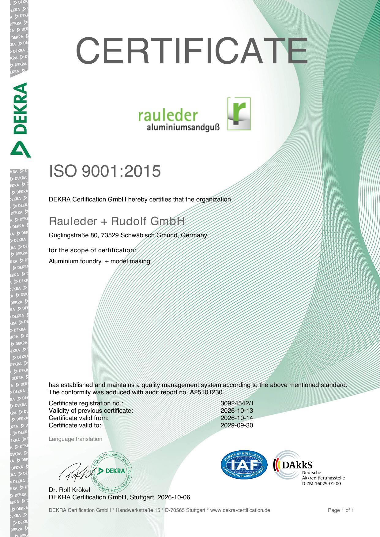 Vorschaubild Zertifikat ISO 9001:2015 English